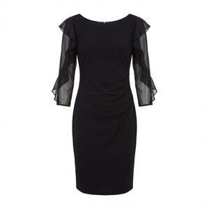 Connected Ruffle Illusion Sheath Dress Black